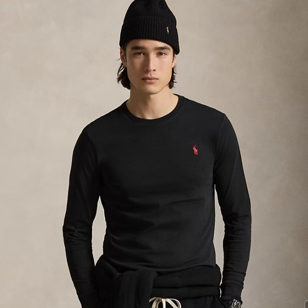 Polo Ralph Lauren Black Classic Long Sleeve T Shirt Red Pony Crewneck Size XL